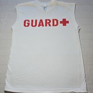 American Apparel GUARD Muscle Tank | White Sleeveless Graphic Tee  Size Small